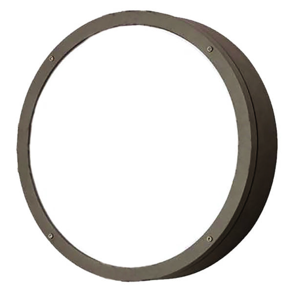 A round metal frame with a white background.