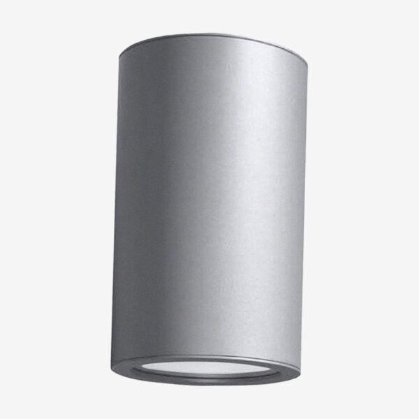 A silver cylinder light with no background