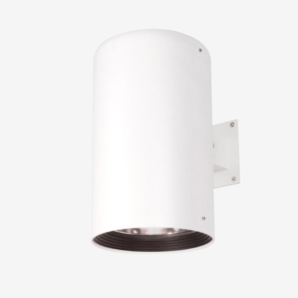 A white wall light with a black ring on the outside.