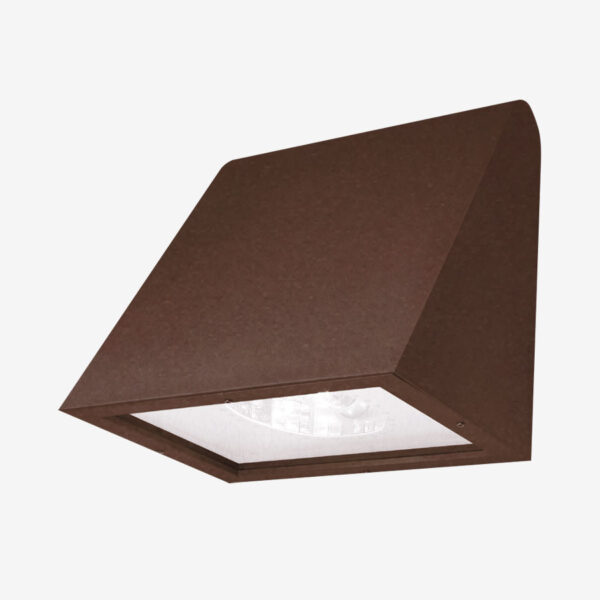 A brown square light with white lights on top of it.