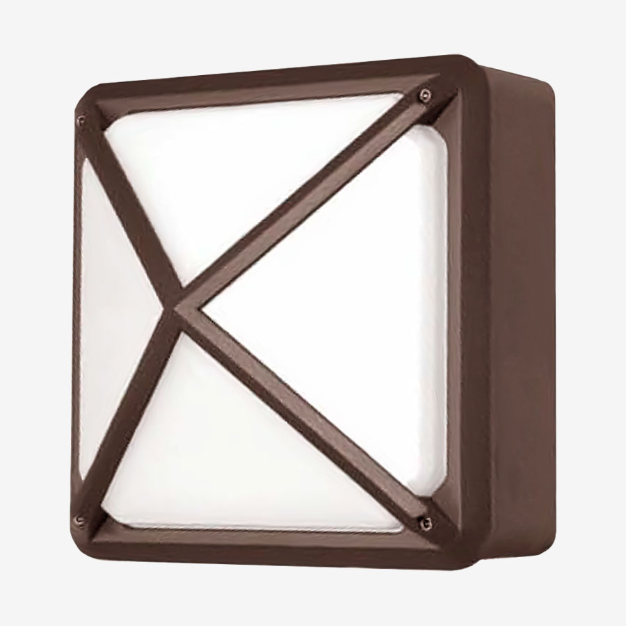 A square light with a white background and brown frame.
