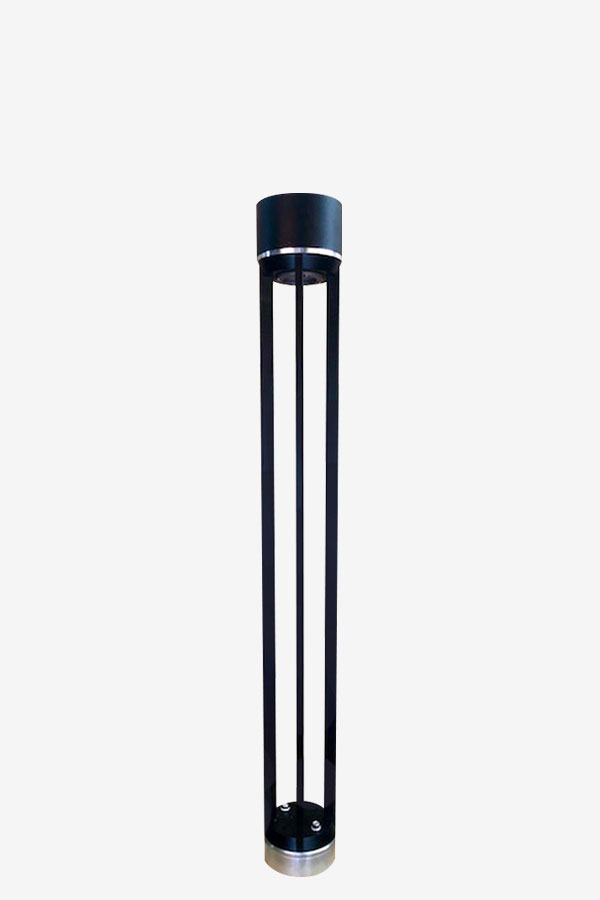 A black pole with three poles on top of it.